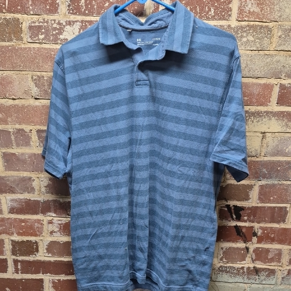 Under Armor Men's polo blue stripe LARGE